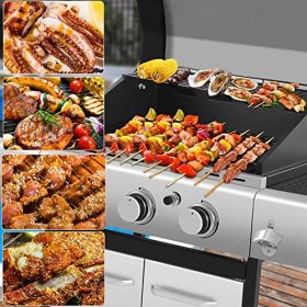 Liquid Propane Gas Grill - Gas Grill with Stainless steel & Enamelled Cooking Grills, Perfect Gas Barbecue Wagon for Outdoor (Four Burners)