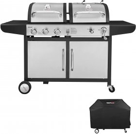 Royal Gourmet 3-Burner 25,500-BTU Dual Fuel Propane and Charcoal Combo with Protected Grill Cover, Silver