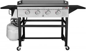 Royal Gourmet 4-Burner Flat Top Gas Grill 52000-BTU Propane Fueled Professional Outdoor Griddle 36inch Backyard Cooking with Side Table, Black