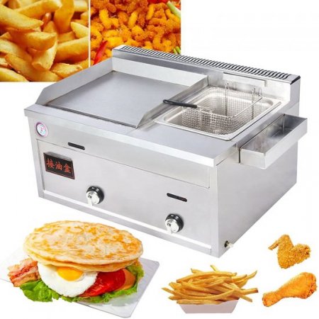 DNYSYSJ Commercial Gas Countertop Flat Griddle Fryer,Stainless Outdoor Gas Multi-function Tabletop Fryer with Thickened Grill Plate