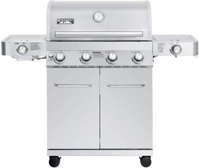 Monument Grills 4-Burner Stainless Steel Cabinet Style Propane Gas Grill with Side & Side Sear Burners, Built in Thermometer, and LED Controls