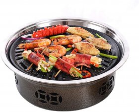 Guoguocy BBQ Barbeque 34.5cm,Barbecue Grill,Korean Round Smokeless Carbon Grill,Healthy and Durable,Maifan Stone Baking Dish,Indoor and Outdoor