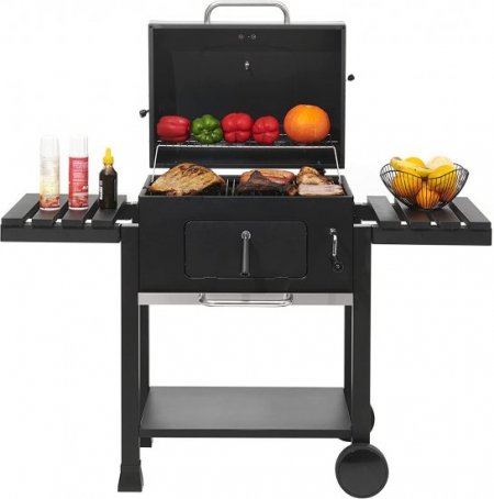 Monument Grills 24-Inch Charcoal Grill Outdoor Cooking Smoker Patio Barbeque Griller with Side Tables , Black