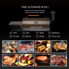 Z GRILLS Wood Pellet Grill and Smoker Ourdoor with Bluetooth Wireless Meat Thermometer and Update Pid Controller 8-in-1 BBQ Grill Outdoor Smoker