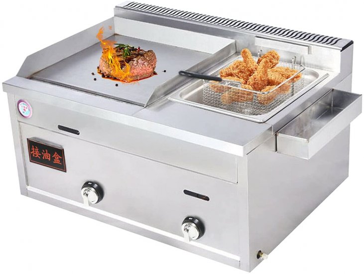 DNYSYSJ Commercial Gas Countertop Flat Griddle Fryer,Stainless Outdoor Gas Multi-function Tabletop Fryer with Thickened Grill Plate