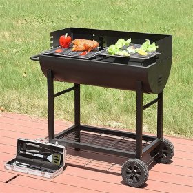 Barbecue Grill, With Wheels Portable Camping Grill Charcoal Grill Barbecue Smoker Grill For Outdoor Cooking Camping Hiking Picnics