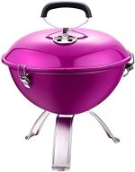 Charcoal Grill, Stainless Steel Round Portable BBQ Gril Backyard Camping Barbecue Smoker Grill For Outdoor Cooking Camping Hiking (Color : Pink)