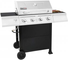 Royal Gourmet Stainless Steel 4-Burner BBQ Liquid Propane Gas Grill, 40,000 BTU Cart Style Perfect Patio Garden Picnic Backyard Barbecue Grill with Side Tables