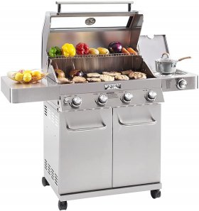 Monument Grills Convertible 4-Burner Cabinet Style Natural Gas Grill ,Stainless Steel Propane Grills, LED Controls,Side Burner(Without Conversion Kit)