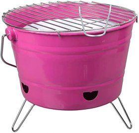 Charcoal Grill, Round Folding Portable Camping Grill Desktop Charcoal Char Broil BBQ Pit Grill For Party Camping Outdoor (Color : Pink)