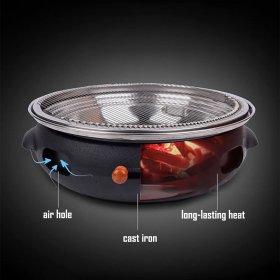 Charcoal Grill Camping Cooking Grill Food Charcoal Stove With Non-Stick Grill Pan Household Barbecue Tools Cast Iron BBQ Grill Outdoor Cooking Picnic Barbecue