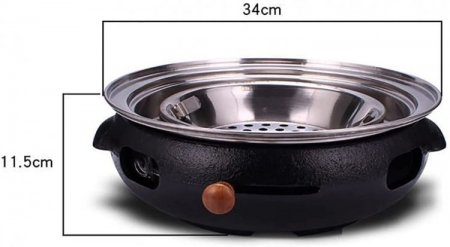 Charcoal Grill Camping Cooking Grill Food Charcoal Stove With Non-Stick Grill Pan Household Barbecue Tools Cast Iron BBQ Grill Outdoor Cooking Picnic Barbecue