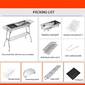 Charcoal Grill, Stainless Steel Foldable Portable Barbecue Grill Lightweight Charcoal Char Broil BBQ Pit Grill For Outdoor Picnic, Patio, Backyard & Camping (Color : Silver)