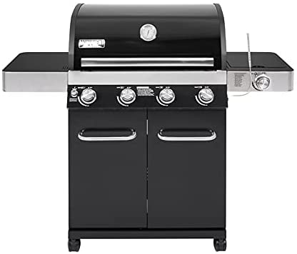 Monument Grills 4 Burner Cabinet Style Propane Gas Grill, Black ,LED Controls,Side Burner,USB Light