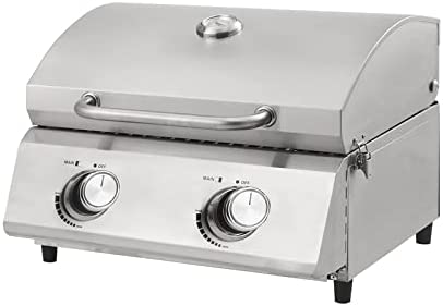 Tabletop Portable Propane Gas Grill - With Travel Locks, Stainless Steel Cooking Grates, and Built in Thermometer 19inch