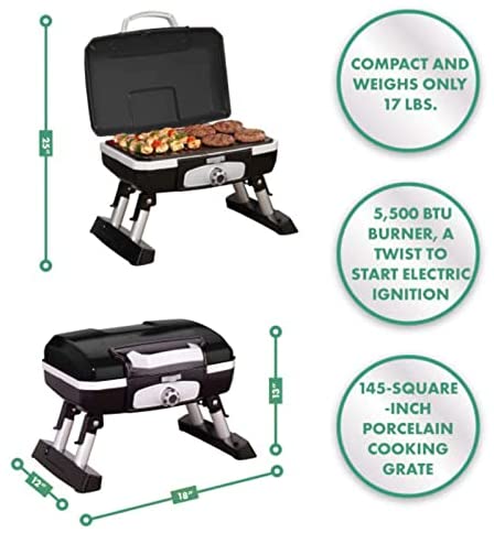 Portable Propane Grill - Tabletop Petit Gourmet Gas Grill, CGG-180TB, Black