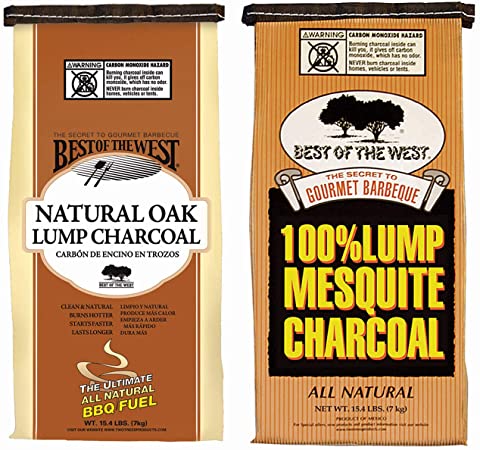 Best of the West All Natural Mesquite and Oak Hard Lump Charcoal for Outdoor Barbecue Grill Cooking, 15.4 Pound Bag